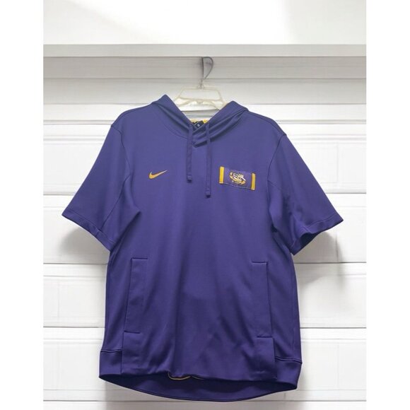Nike LSU Tigers Short-Sleeve Showout Hoodie Men M Dri Fit Purple SEC - Picture 1 of 7